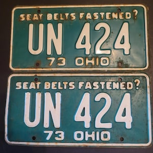 Vintage 1973 Ohio Matched Pair License Plate OH UN424 Green with White Auto Car