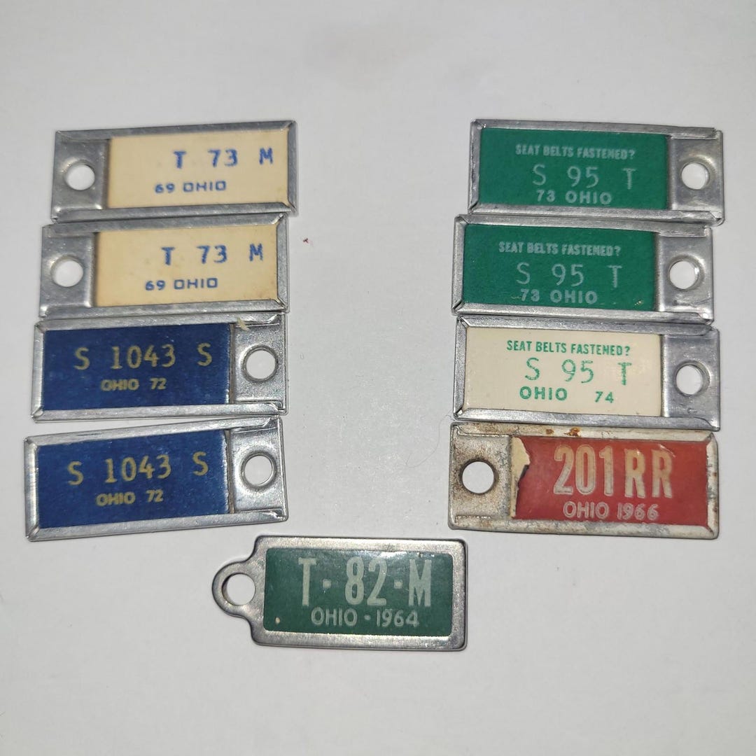9pc LOT VTG 64-74 Ohio Mini License Plate Tag Key Disabled