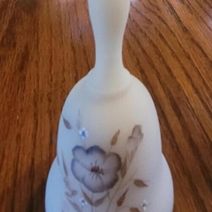 Custard Bell hand painted Fenton signed D Hill with Blue flowers and Sticker