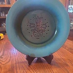 Romany kakel tallrik tulpankonst keramik USA stenbrott kakel turkos vintage