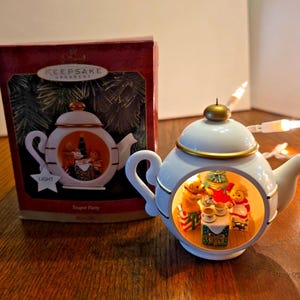 1997 Hallmark Keepsake Magic Light Clip Christmas Ornament Teapot Party