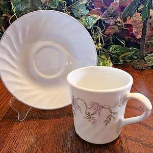 Corelle Wisteria Flat Cup & Saucer by Corning Swirl Coffee Tea