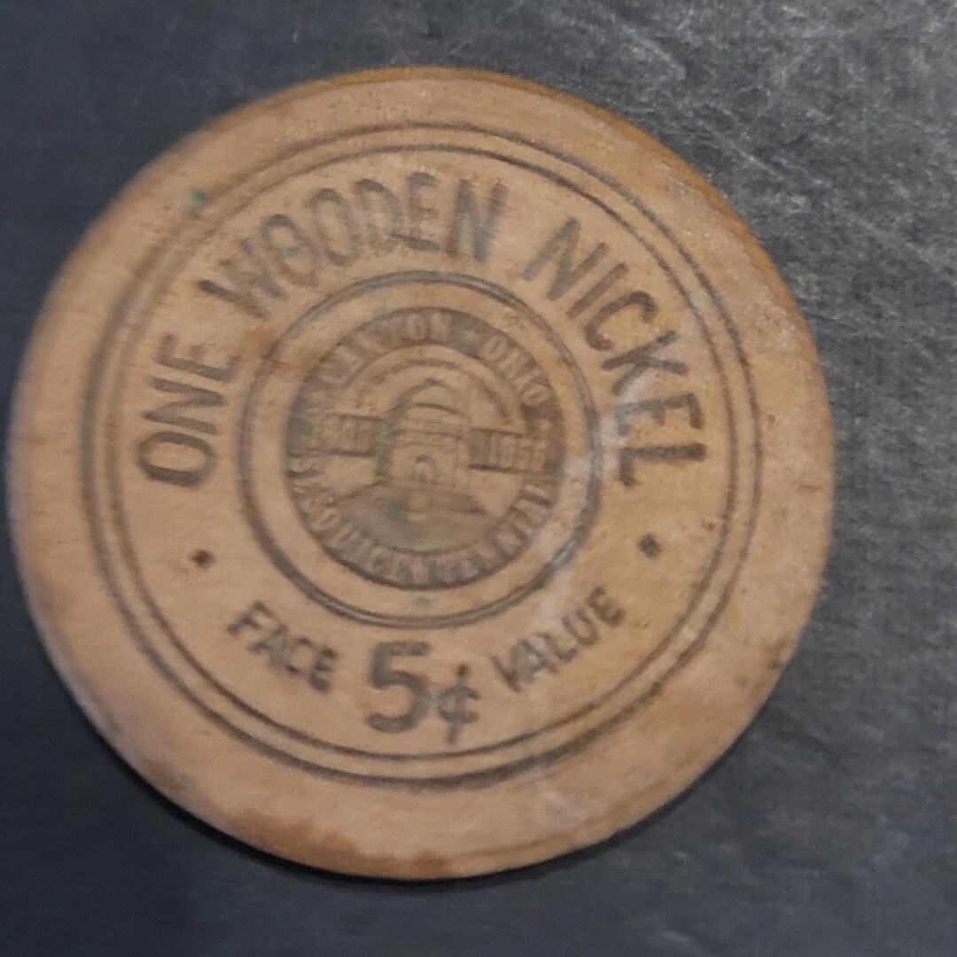 1955 CANTON OHIO Sesquicentennial Token Buffalo Wooden Nickel