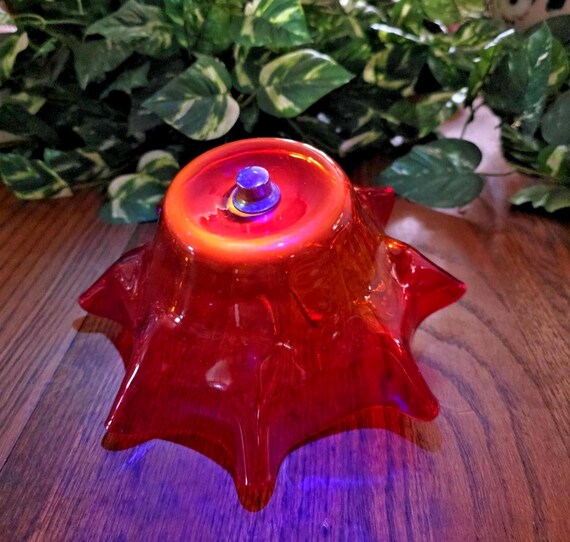 Vintage Red Orange Amberina Glass Ruffled Lamp Light Glass