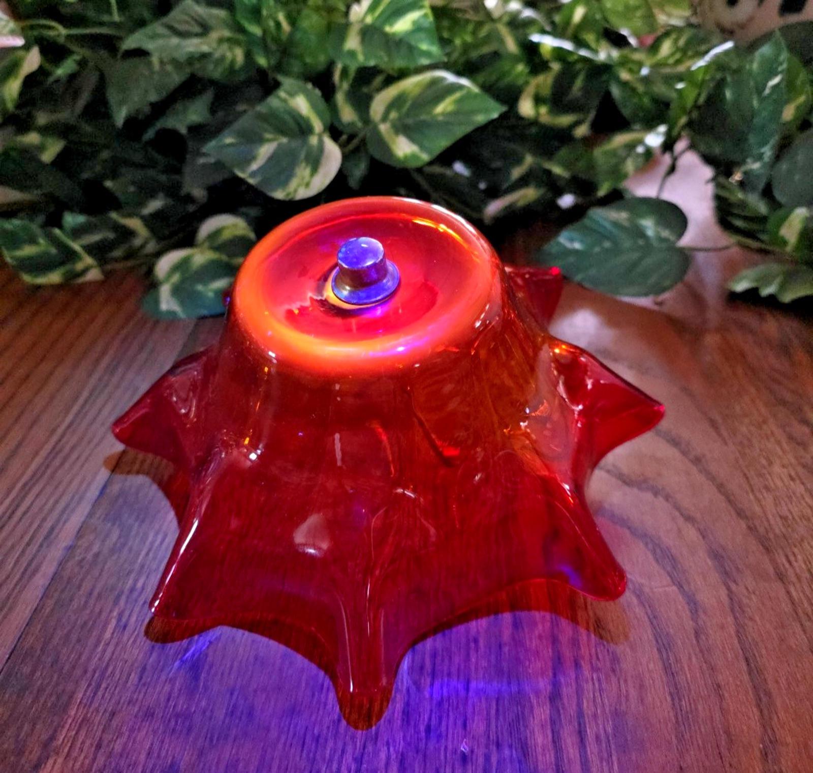 工芸品 Amberina Red amber Lamp Shade Vintage Red Orange Amberina Glass Ruffled Lamp Light Glass