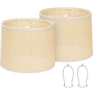 Set of 2 Farmhouse Rustic Table Floorlamp Bedside Fabric Lamp Shades