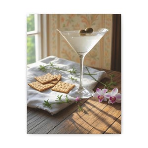 Whimsical Cocktail Painting - Elegant Bar Cart Wall Art, Quirky Cheese & Crackers Oil Art for Home Bar Decor