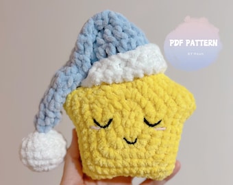 Sleepy Star Crochet Pattern PDF Download Beginner Friendly Low Sew Amigurumi Stuffed Plushie