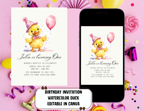 One Lucky Duck Birthday Invitation Template For Girls