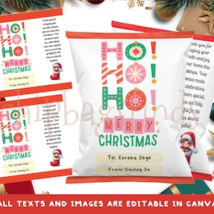 Hohoho Holiday Snack Chip Bag Editable in Canva