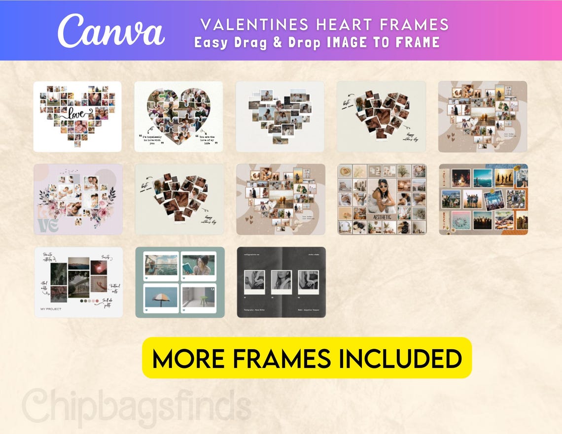Heart Photo Collage Easy Drag and Drop Valentine Heart Frames Editable ...