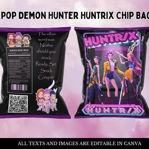 KPop-verjaardagszakjes – Demon Hunters-feestartikelen Aangepast KPop-snackdecor voor meisjes, bewerkbaar op canvas