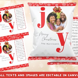 JOY Holiday Custom  Christmas Chip Bag Editable in Canva