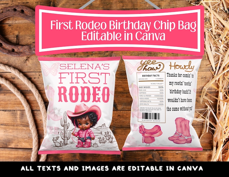 My First Rodeo Chip Bag Cowgirl Chip Bag Party Favors First Rodeo Birthday Chip Bag Template ...