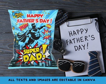 Superhero Dad Snack Bag for Father&#39;s Day Surprises Editable in Canva