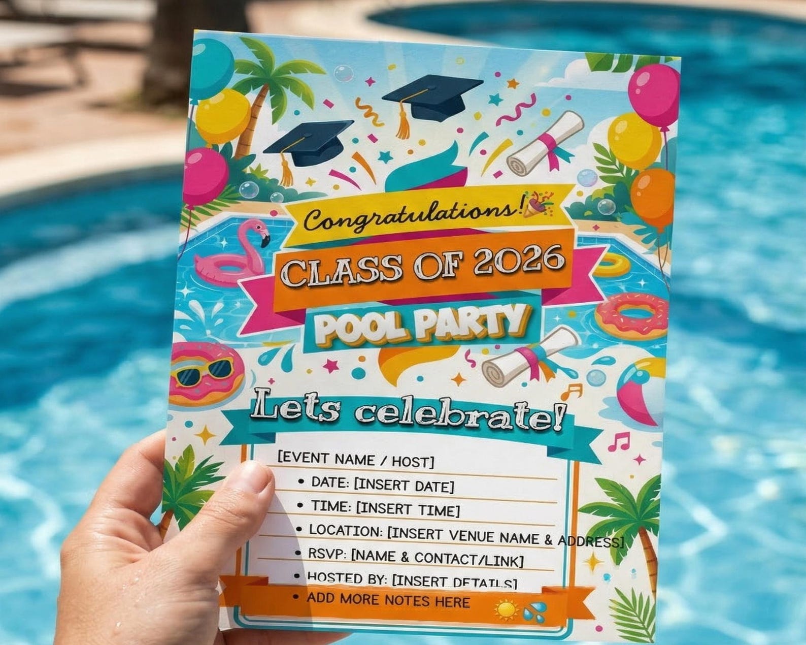 Graduation Pool Party Invitation Template (class of 2026) - Etsy