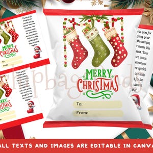 Christmas Socks Holiday Snack Chip Bag Editable in Canva