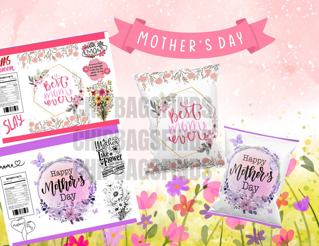 Set of 2 Floral Mothers Day Chip Bag Editable in Canva - Etsy