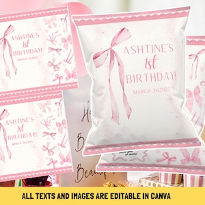 Dreamy Pink Boho Birthday Editável em Canva Chip Bag