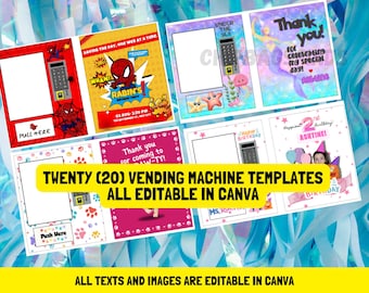 20 plantillas para máquinas expendedoras: personalizables y editables en Canva (PDF)