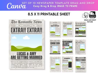 Set of 10 Easy Drag and Drop Canva Business Newspaper Template, Custom Newspaper For Photoshoot, DIY Editable Large Newspaper Announcement