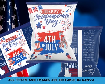 4. Juli Chiptütenvorlage: Sterne & Adler-Design (PDF-Datei, Canva bearbeitbarer Textlink