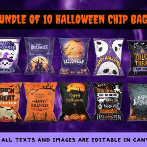 Editable Halloween Chip Bag Templates (Bundle of 10)