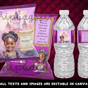 Afro Princess Chip Bag & Water Bottle Label Set (PDF File)