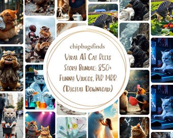 Viral AI Cat Reels Story Bundle: 850+ Funny Videos, PLR MRR (Digital Download)
