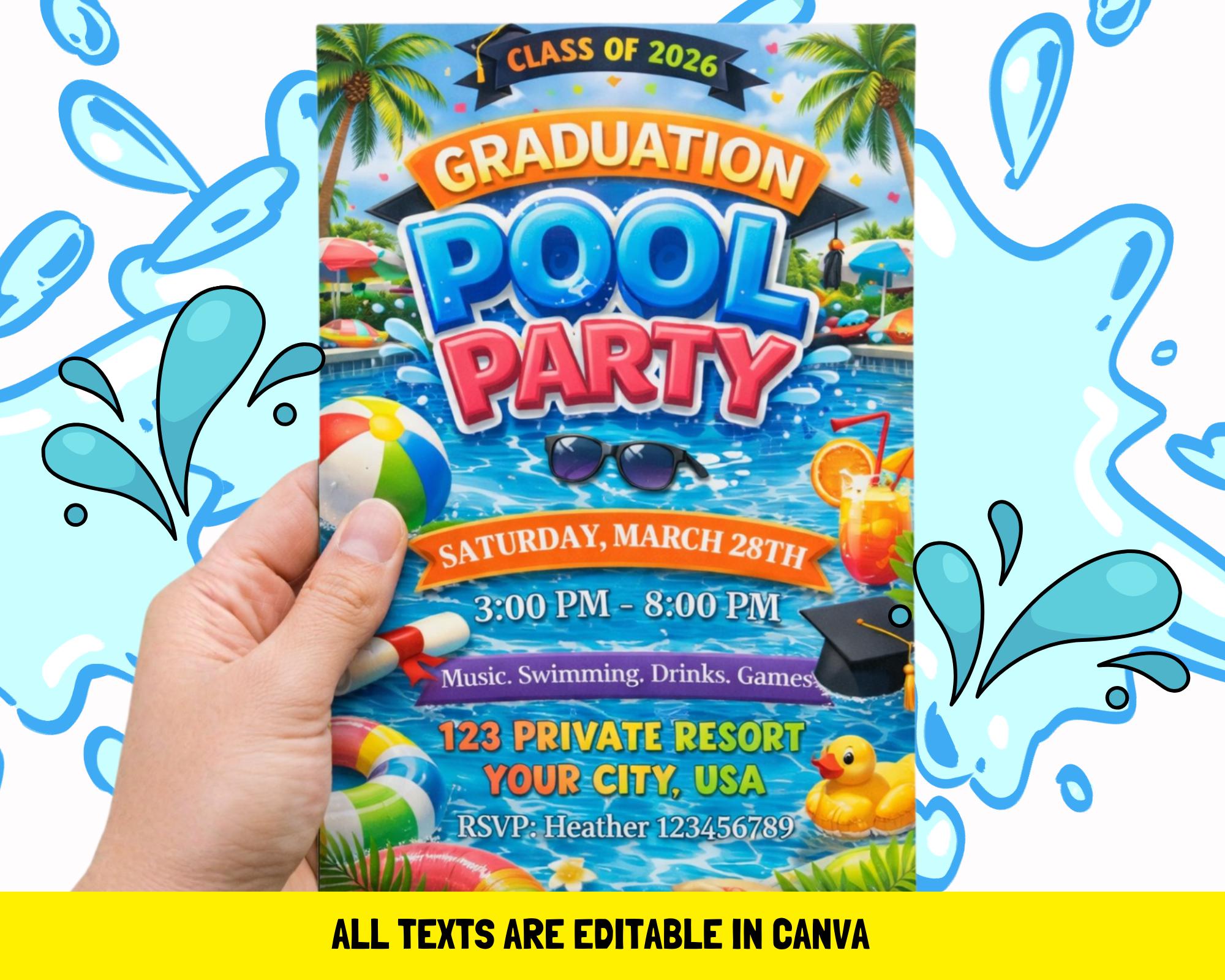 Graduation Pool Party Invitation Template - Etsy