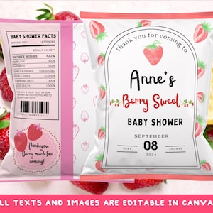 Floating Berries Berry Baby Shower Strawberry Chip Bag Template - Sweet Celebration Design
