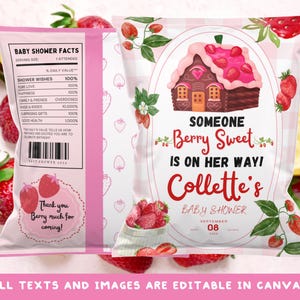Strawberry Baby Shower Chip Bag Template: Sweet Celebration (PDF File)