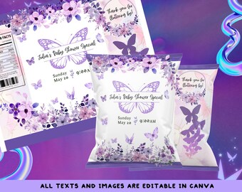 Level Up Purple Baby Shower Floral Butterfly Chip Bag