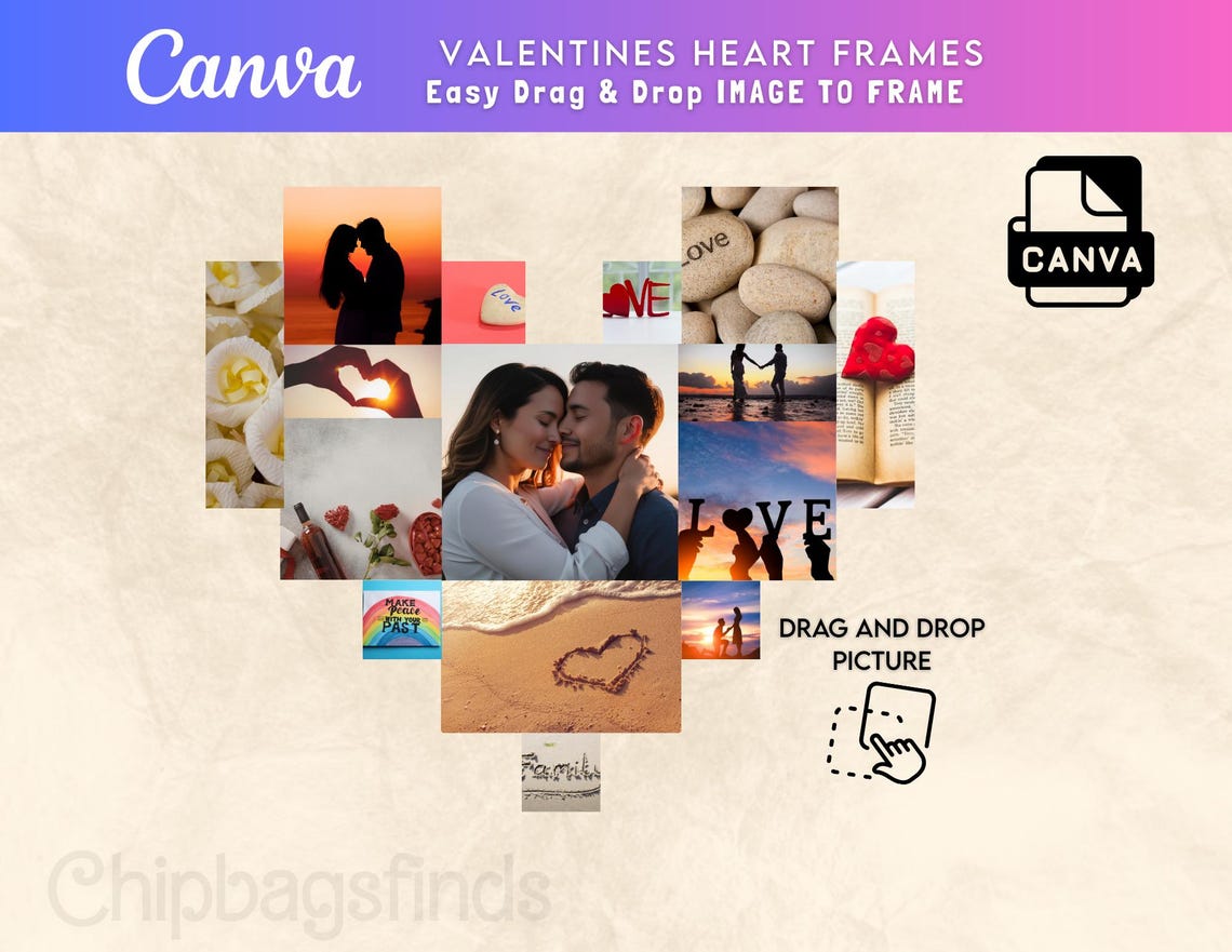 Heart Photo Collage Easy Drag and Drop Valentine Heart Frames Editable ...
