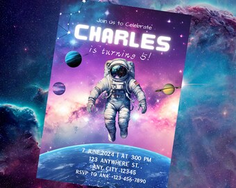 Space Astronaut Theme Birthday Party Invitation