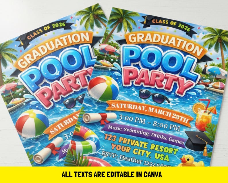 Graduation Pool Party Invitation Template - Etsy