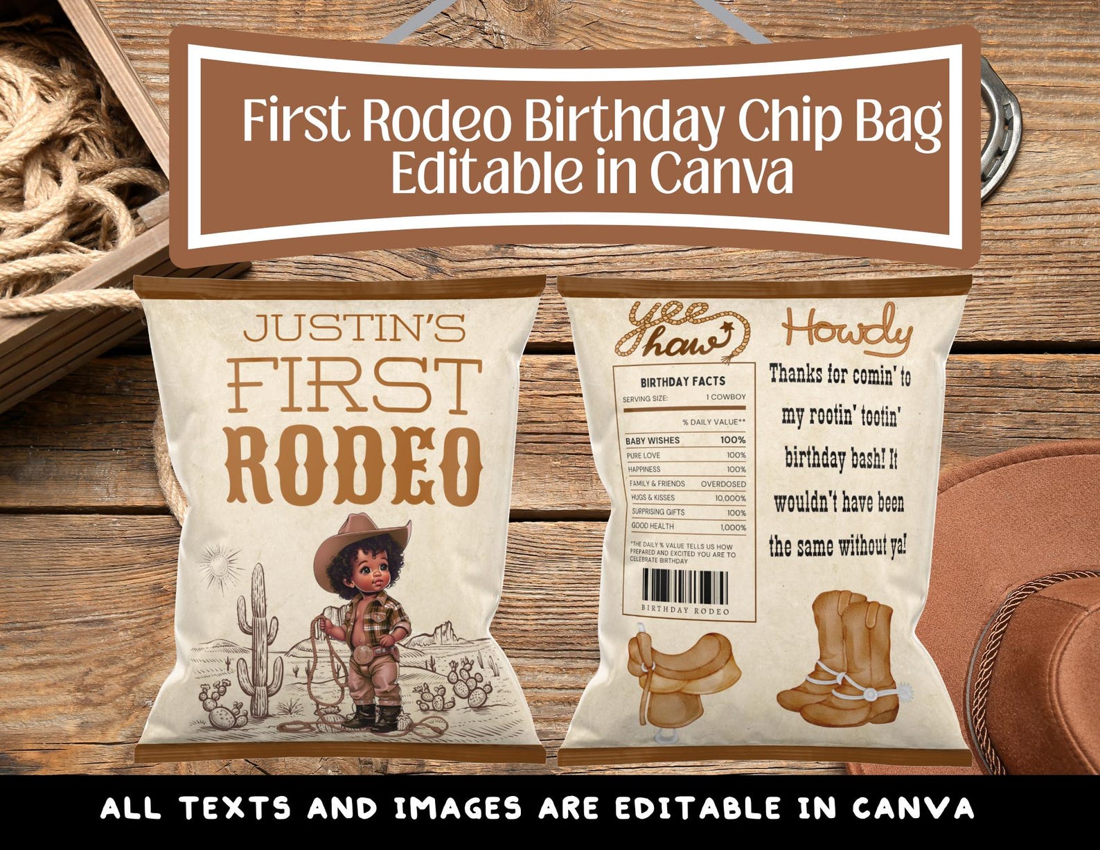 My First Rodeo Chip Bag First Rodeo Birthday Chip Bag Template Editable in Canva - Etsy
