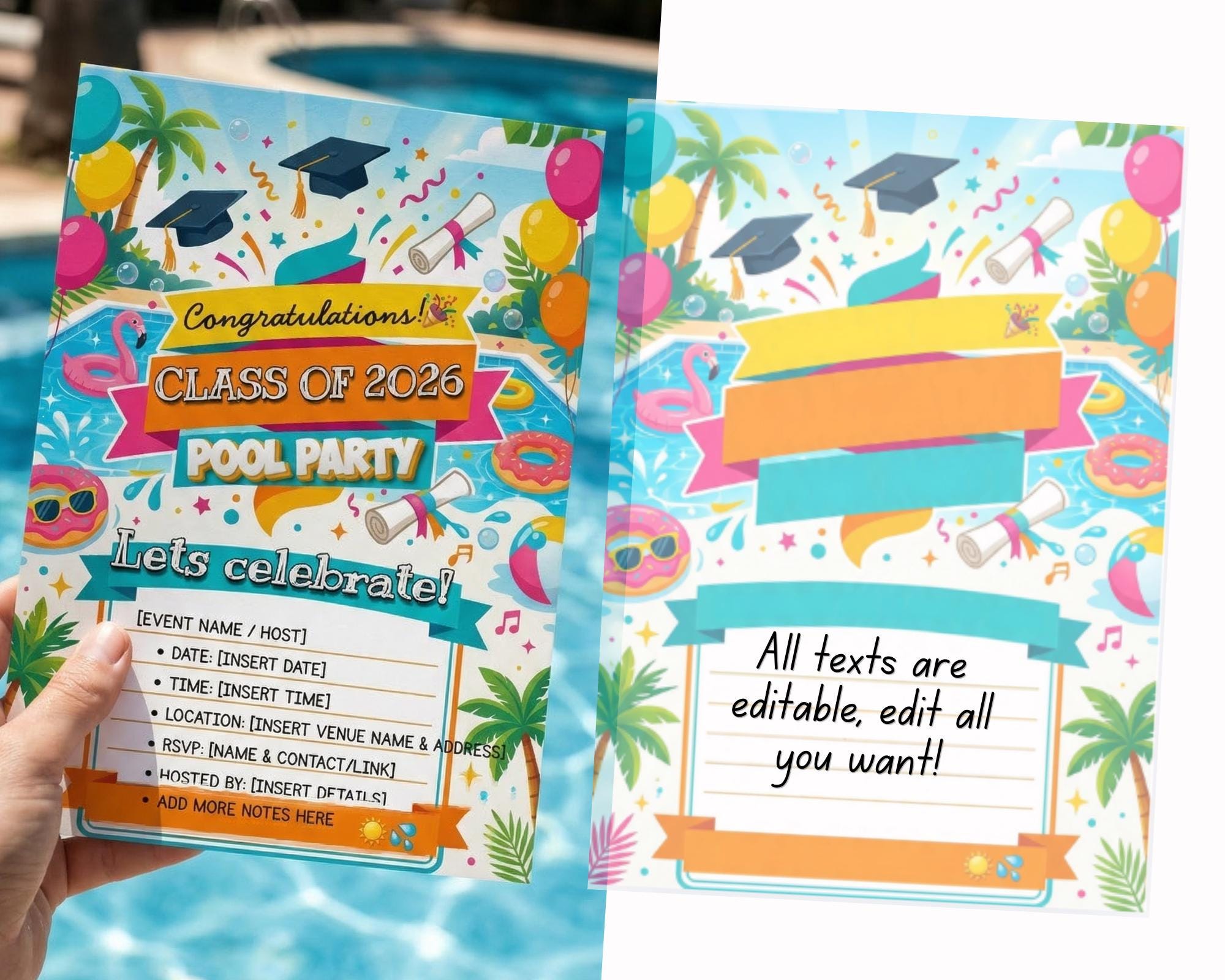 Graduation Pool Party Invitation Template (class of 2026) - Etsy
