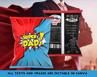 Super Dad Comic Theme Dad Chip Bag Happy Fathers Day Superhero Dad