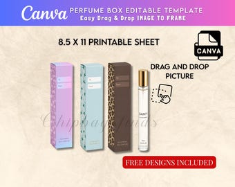 Scatola per profumo da bomboniera, modello modificabile in Canva