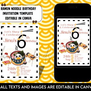 Ramen Party Invitation – Kawaii Noodle Birthday Invite Template Editable in Canva