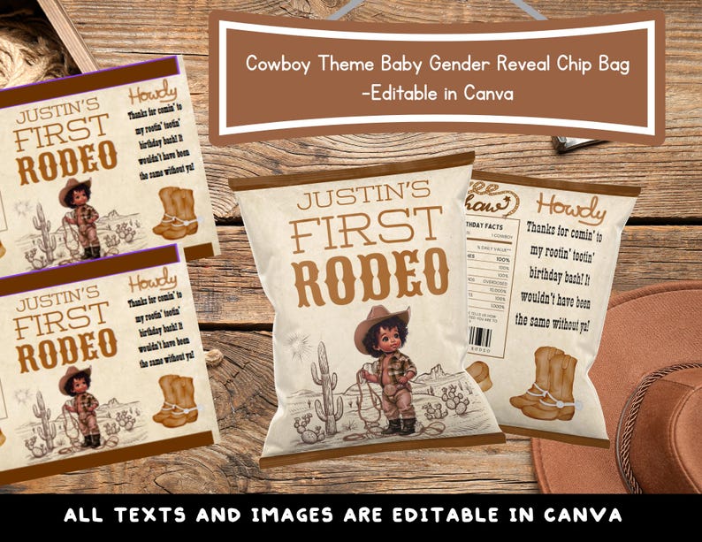 My First Rodeo Chip Bag First Rodeo Birthday Chip Bag Template Editable in Canva - Etsy