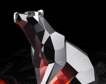 LowPoly Beer zittend, staal