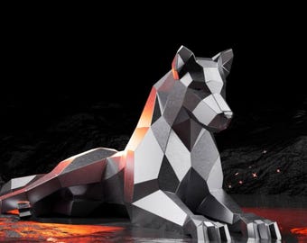 Low Poly Wolf Metal Sculpture Plans | CNC DXF-bestanden & montagehandleiding