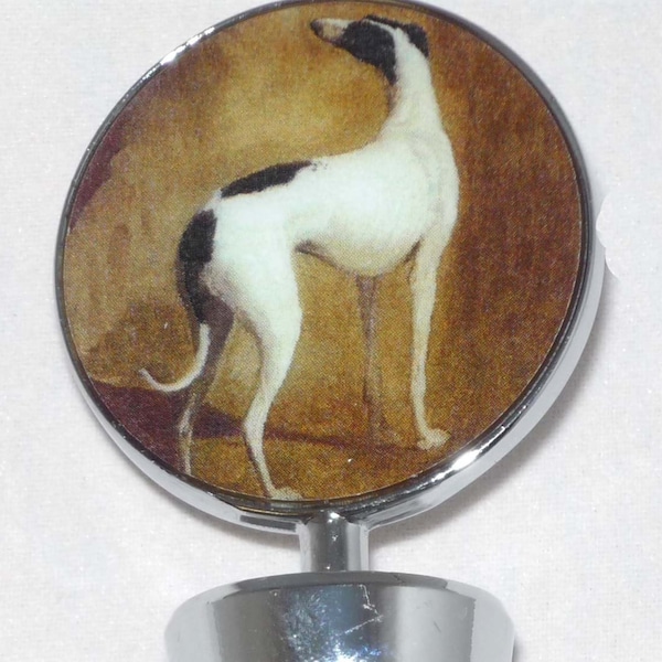 Alt Art Blk and Wht Greyhound Dog Wine Bottle Stopper Whippet