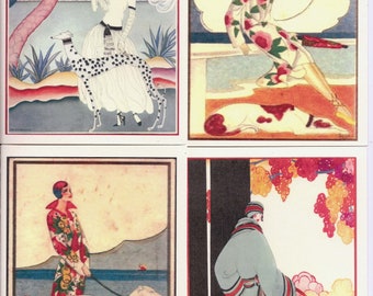 Vogue/Art Deco Greyhound Dog Art Cards set of 4 w/envelopes