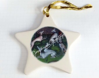 Ancient Dogs Porcelain Ornament, Greyhound Whippet Saluki