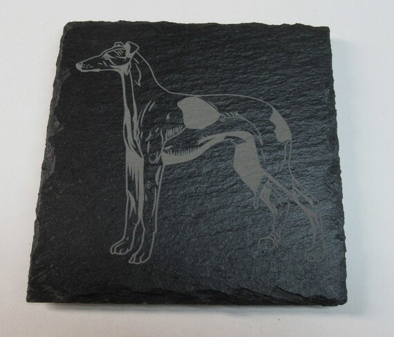 Laser Etched Natural Slate Slate Greyhound or Whippet Coaster 4" x 4" 
