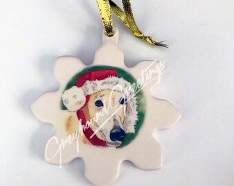 Watercolor Santa Greyhound Dog Porcelain Ornament Whippet