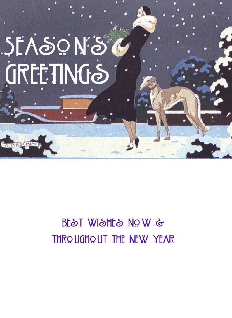 Vintage Altered Art Greyhound and Lady Season's Greetings Cards Set of 4, with envelopes image 2